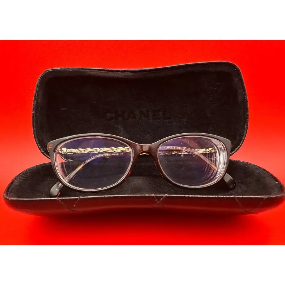 Chanel 3221-Q Gold Tone Intertwine Chain Link Tortoise 51-15-135 Eye Glasses
